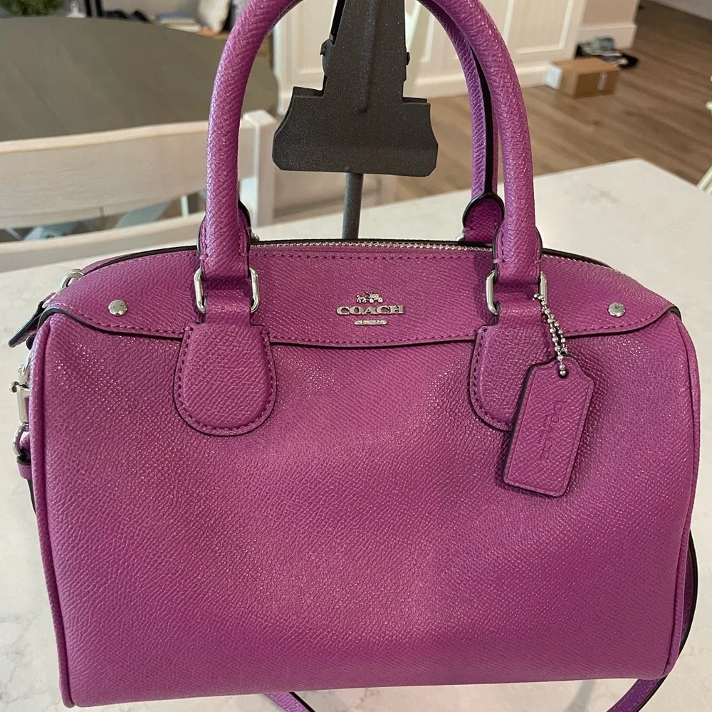 Coach Purple Mini Bennett Satchel with Textured Leather Finish New With COA - Picture 1 of 10